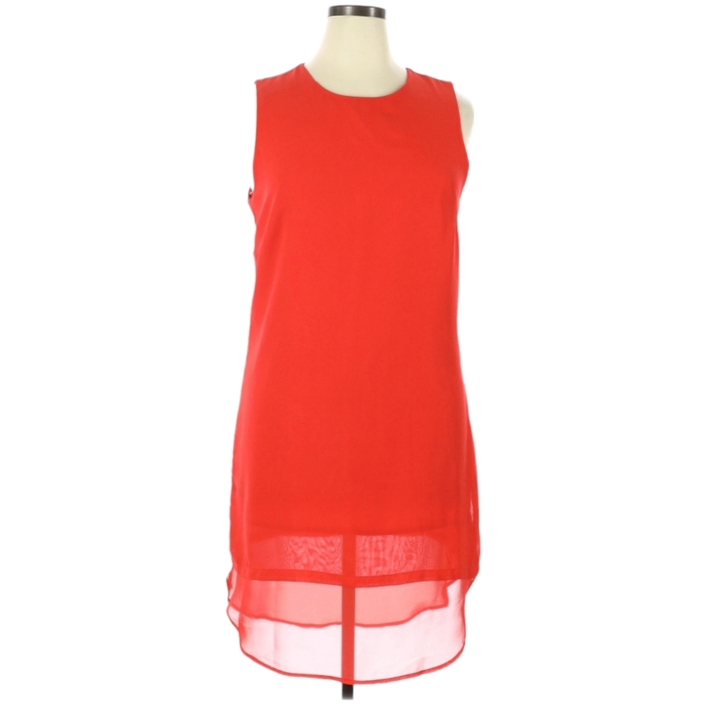 Sharagano Sleeveless Dress Size 14 Cherry Red Lightweight Layers Round Neck
